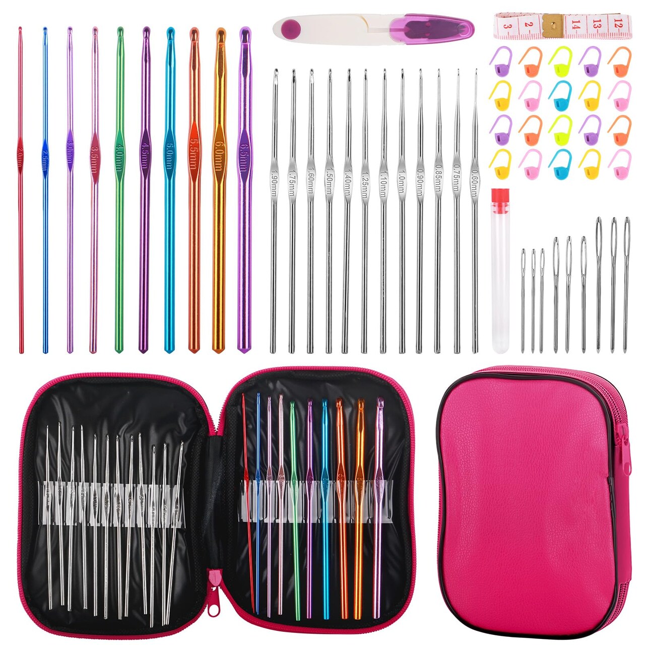 Crochet Hooks Set, 54 Pack Crochet Needles Set Crochet Kits for Beginners, Ergonomic Crochet Hooks Kit with Storage Case, Knitting Needles, Hand Craft Knitting Accessories for Crocheters